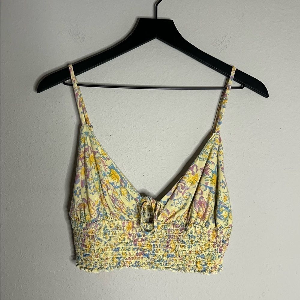 Aeropostale Yellow Floral Smocked Crop Top Size L